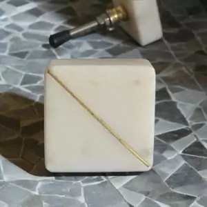The Diagonal Cut Knob Natural White Stone Drawer Pull