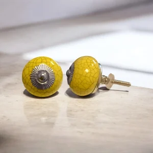 yellow crackled glaze ceramic knob